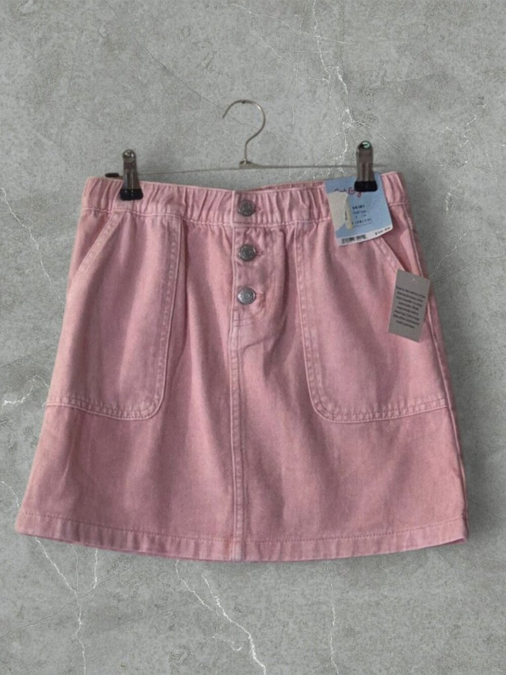 NWT Cat & Jack Pink High Rise Denim Skirt Girls Size L 10/12 Button Front